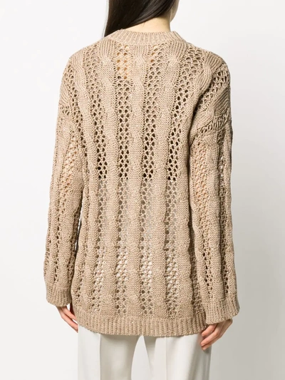 Brunello Cucinelli Slouchy Open Knit Cardigan In Brown