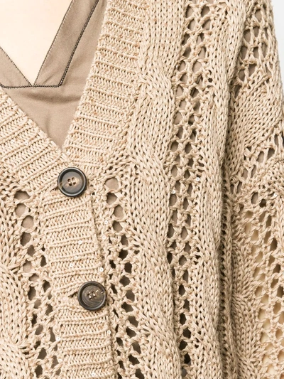 Brunello Cucinelli Slouchy Open Knit Cardigan In Brown