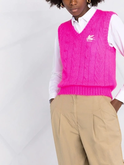 Shop Etro Logo-embroidered Knitted Vest In Pink