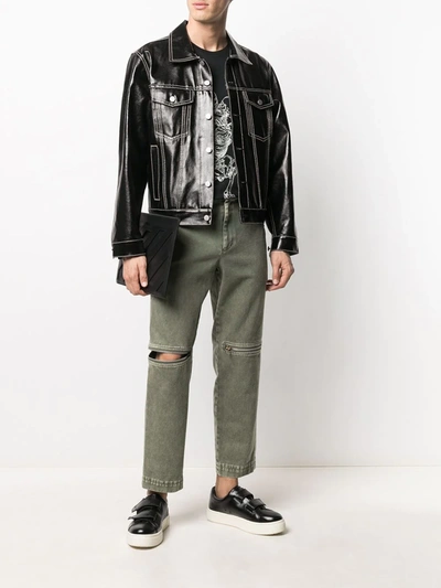 Shop Black Comme Des Garçons Zip-detail Straight-leg Jeans In Green