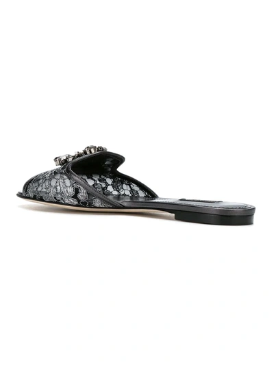Dolce & Gabbana Bianca Lurex Lace Flat Sandals In Black