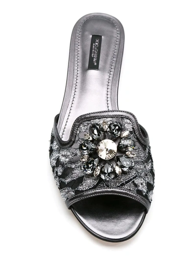 Dolce & Gabbana Bianca Lurex Lace Flat Sandals In Black