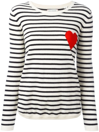 Shop Chinti & Parker Breton Stripe Heart Jumper In Cream/navy/red