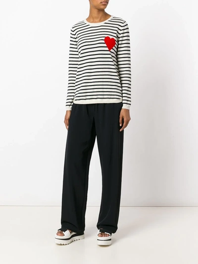 Shop Chinti & Parker Breton Stripe Heart Jumper In Cream/navy/red