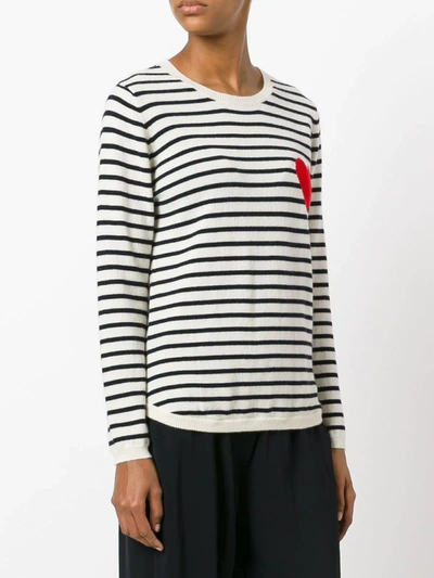 Shop Chinti & Parker Breton Stripe Heart Jumper In Cream/navy/red