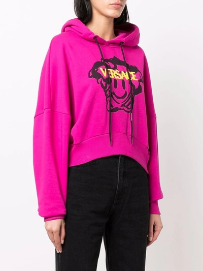 Shop Versace Medusa Smile Cropped Hoodie In Pink