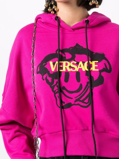 Shop Versace Medusa Smile Cropped Hoodie In Pink