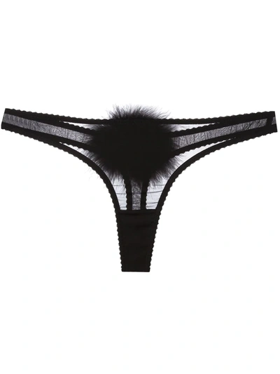 Gilda & Pearl Diana Silk And Marabou Feather Pom Pom Thong In Black