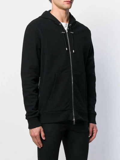 Shop Balmain Logo Emblem Zip-up Hoodie In Black