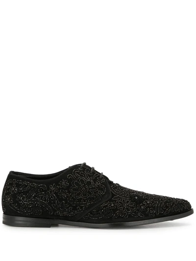 Shop Dolce & Gabbana Embroidered Suede Derby Shoes In Metallic