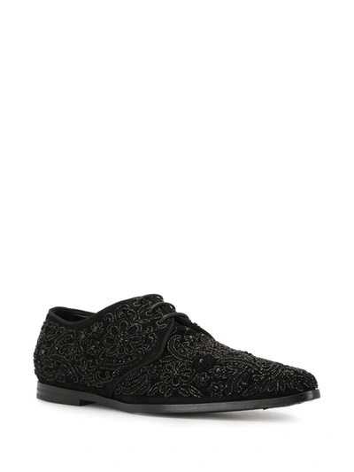 Shop Dolce & Gabbana Embroidered Suede Derby Shoes In Metallic