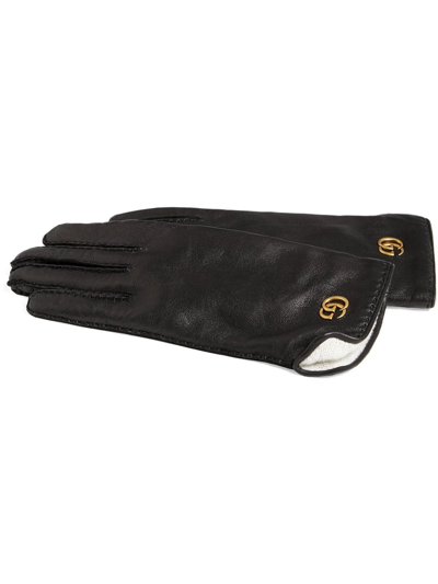 Shop Gucci Leather Gloves With Double G In Black