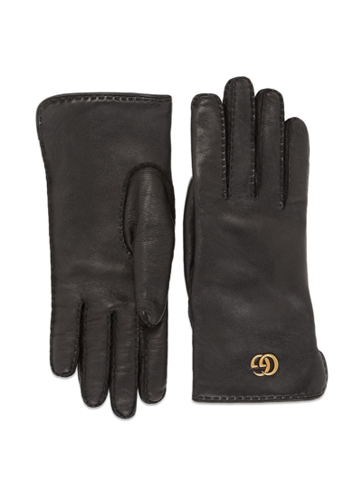 Shop Gucci Leather Gloves With Double G In Black