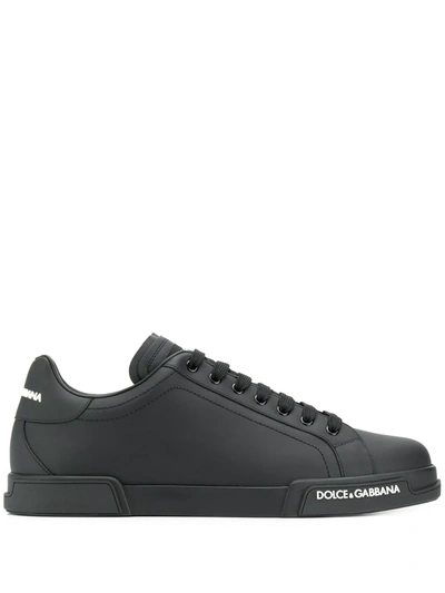 Shop Dolce & Gabbana Portofino Leather Sneakers In Black