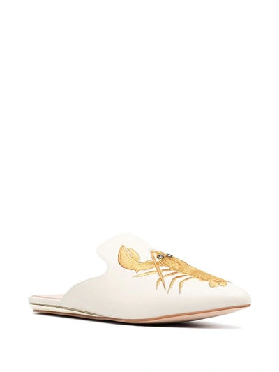 Shop Kurt Geiger Lobster Embroidered Slippers In Neutrals