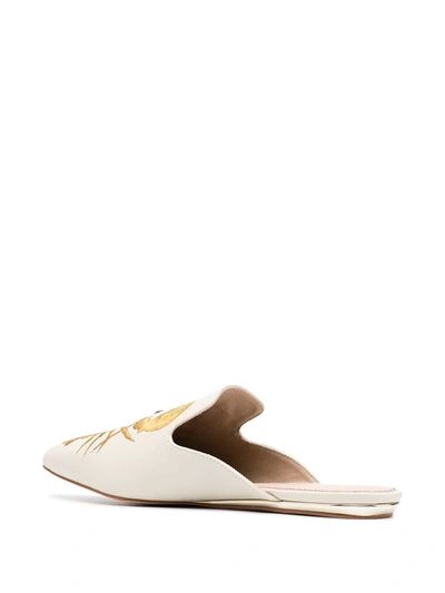 Shop Kurt Geiger Lobster Embroidered Slippers In Neutrals