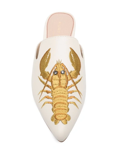Shop Kurt Geiger Lobster Embroidered Slippers In Neutrals