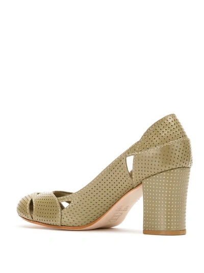 Shop Sarah Chofakian Bruxelas Perforated Leather Pumps In Green