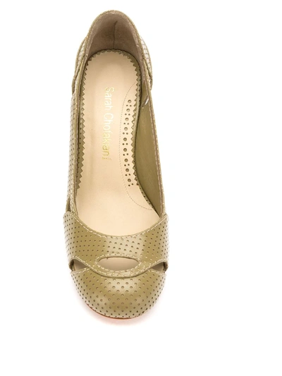 Shop Sarah Chofakian Bruxelas Perforated Leather Pumps In Green