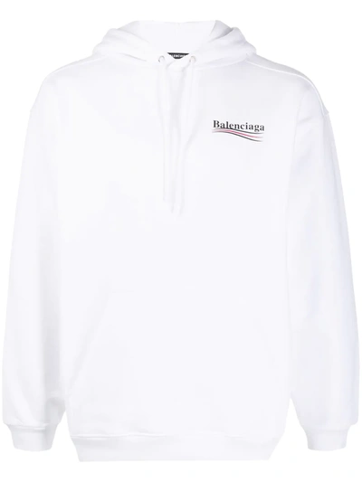 Shop Balenciaga Logo Print Hoodie In White