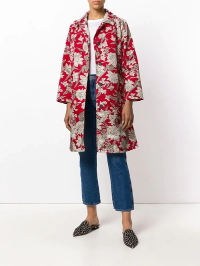 Shop La Doublej Floral Print Coat In Red