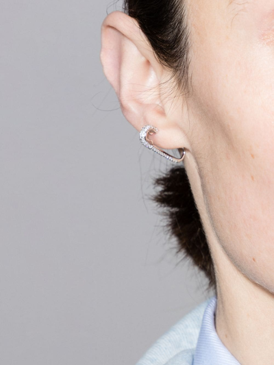 Shop Anita Ko 18kt White Gold Diamond-encrusted Single Earring In Silver