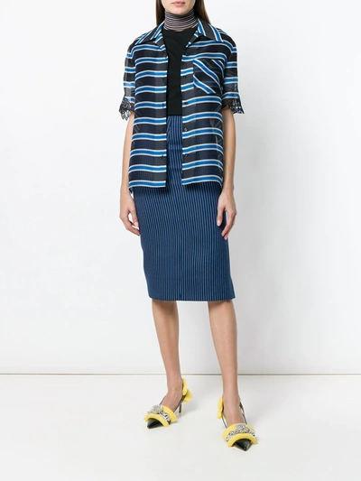 Shop Fendi Striped Sheer Blouse In Blue