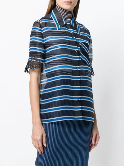 Shop Fendi Striped Sheer Blouse In Blue