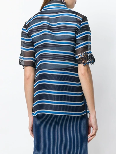 Shop Fendi Striped Sheer Blouse In Blue