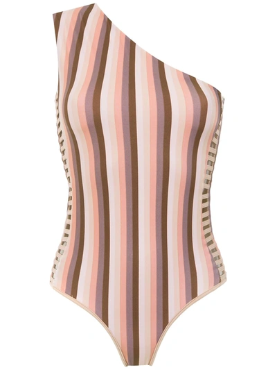 Shop Amir Slama One Shoulder Swimsuit In Brown