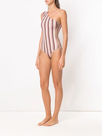 Shop Amir Slama One Shoulder Swimsuit In Brown