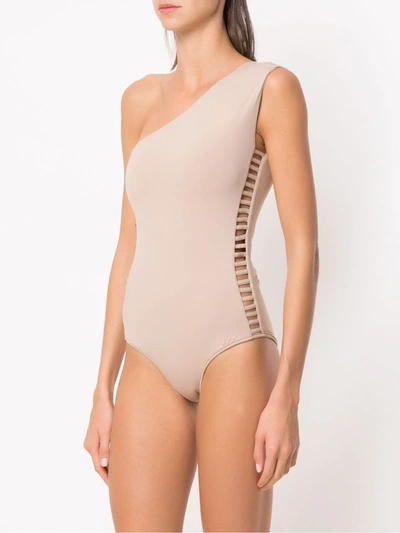 Shop Amir Slama One Shoulder Swimsuit In Brown