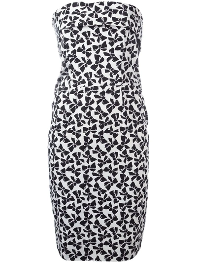Pre-owned Saint Laurent Bow Print Strapless Dress In White
