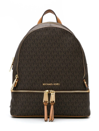 Shop Michael Michael Kors Medium Rhea Logo-print Backpack In Brown