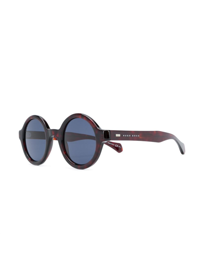 Shop Hugo Boss Round Frame Sunglasses In Brown