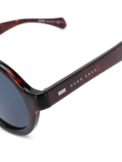 Shop Hugo Boss Round Frame Sunglasses In Brown