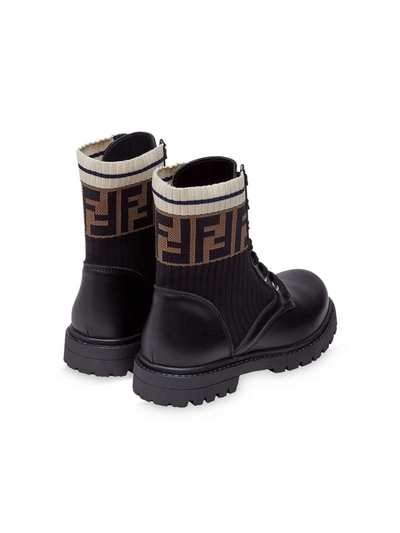 Fendi Ff Motif Lace-up Leather Boots In Black