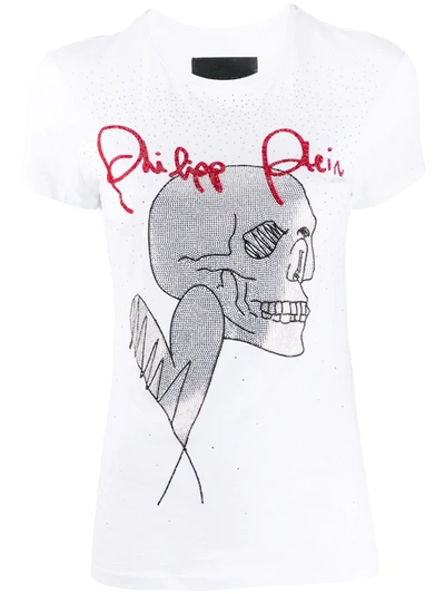 Shop Philipp Plein Love Plein Rhinestone Skull T-shirt In White