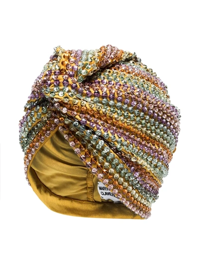 Shop Mary Jane Claverol Malibu Beaded Sequin Head-wrap Cap In Yellow