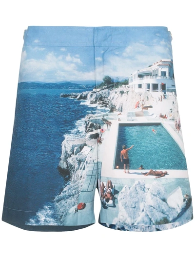Shop Orlebar Brown Bulldog Hulton Print Swim Shorts In Blue