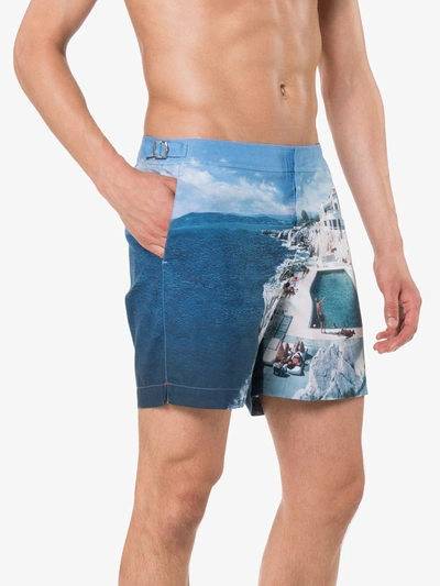 Shop Orlebar Brown Bulldog Hulton Print Swim Shorts In Blue