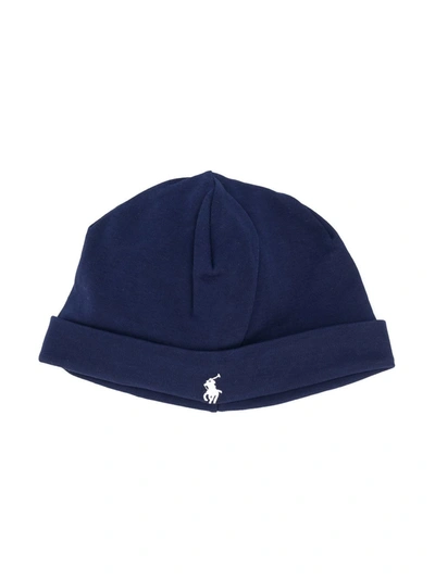 Shop Ralph Lauren Logo Embroidered Beanie Hat In Blue