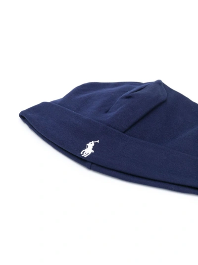 Shop Ralph Lauren Logo Embroidered Beanie Hat In Blue