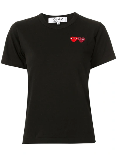 Shop Comme Des Garçons Play Logo Embroidered Crew Neck T-shirt In Black