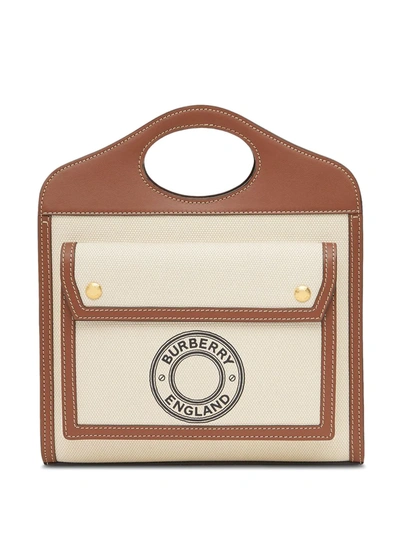 Shop Burberry Mini Logo Print Pocket Bag In Neutrals