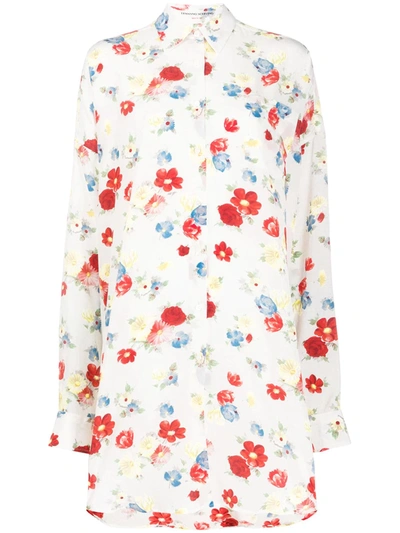 Shop Ermanno Scervino Floral-print Silk Shirt Dress In White