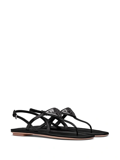 Shop Prada Strappy Thong Sandals In Black