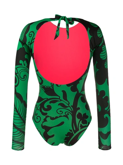 Shop La Doublej Two-tone Printed Surf Swimsuit In Green