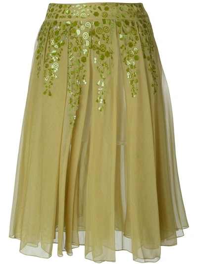 Pre-owned Romeo Gigli Vintage Embellished Pleated Skirt In Green
