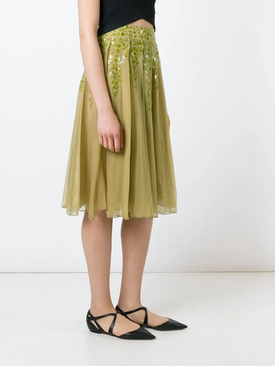 Pre-owned Romeo Gigli Vintage Embellished Pleated Skirt In Green